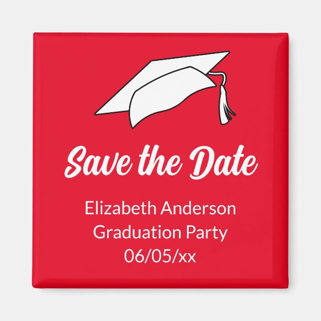Save the Date Red and White Graduation Party Magnet (Vorne)