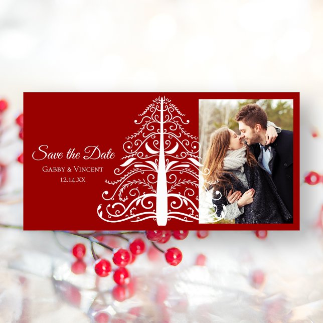 Save The Date Red Christmas Tree Winter Wedding Enregistrer la d (Créateur téléchargé)