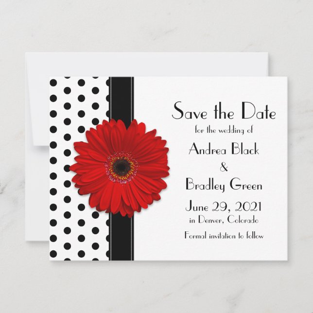 Save The Date Red Daisy Pois noirs Enregistrer la date (Devant)