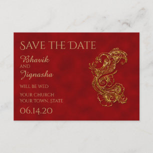 Save The Date Red et Gold Peacock mariage indien Enregistrer la 