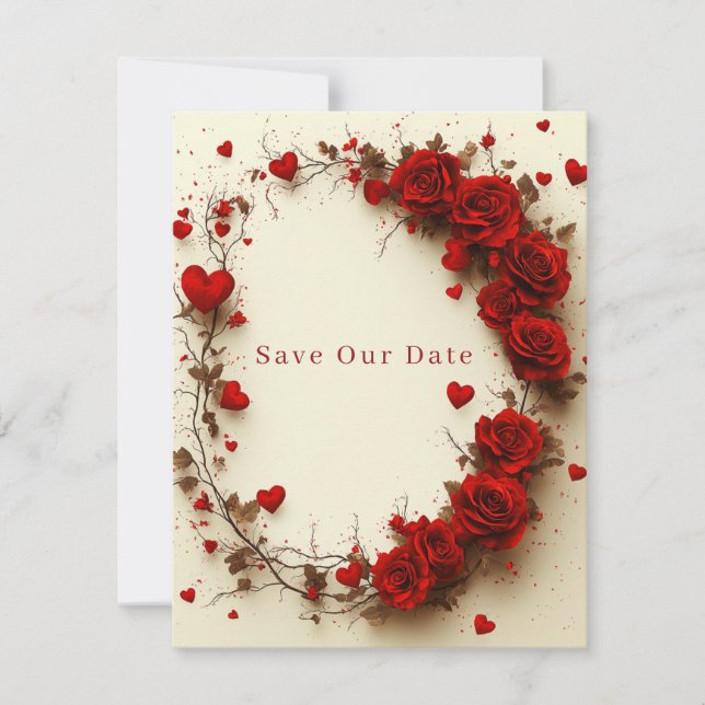 Save The Date Red Hearts Valentine's Day Wedding (Devant)