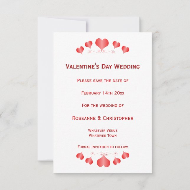 Save The Date Red Hearts Valentines Jour Mariage Enregistrer La  (Devant)