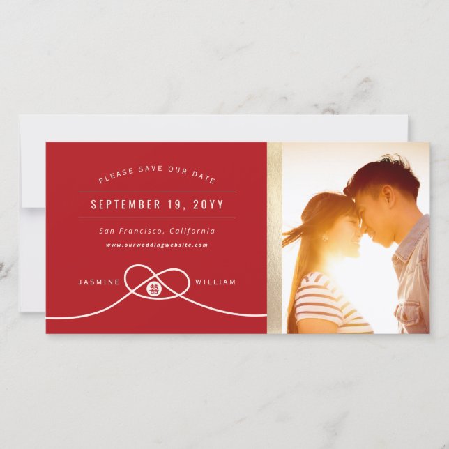Save The Date Red Knot Double Bonheur Mariage chinois Photo (Devant)