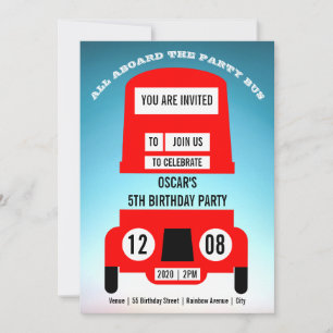 Save The Date Red London Bus Enfants Fête d'anniversaire Invitat