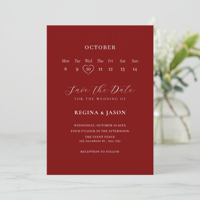 Save The Date Red Minimalist enregistrer la date calender (Debout devant)