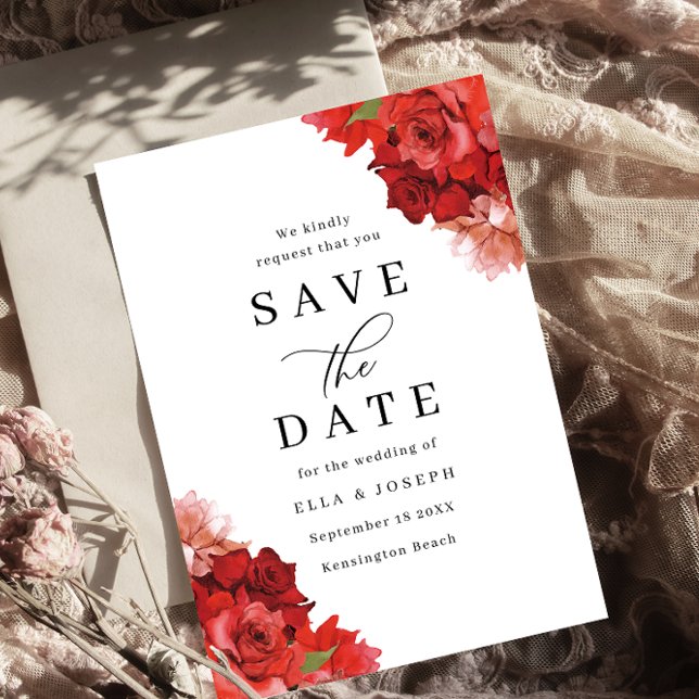 Save The Date Red & Pink Floral Wedding (Créateur téléchargé)