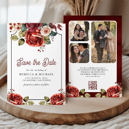 Save The Date Red Roses Floral Photo QR Code Mariage