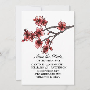 Save The Date Red Simple Cherry Blossoms Enregistrer l'Invitatio