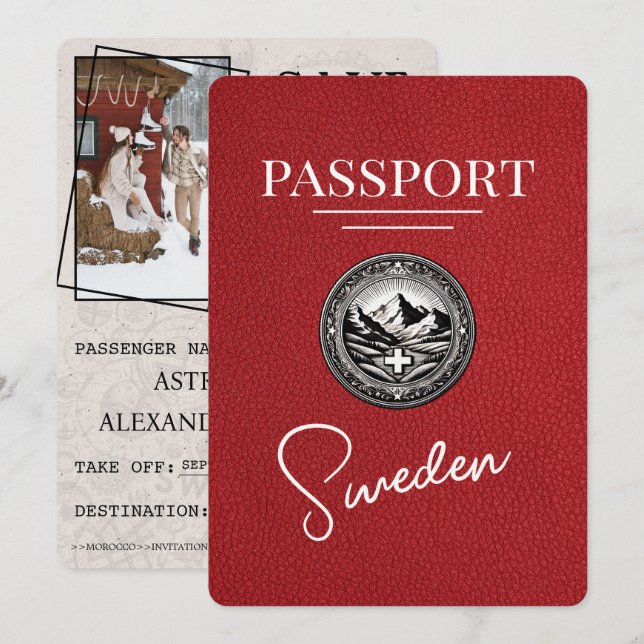 Save The Date Red Suède Passeport Enregistrer la date (Devant / Derrière)
