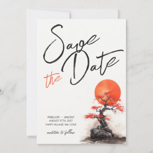 Save The Date Red Sun et Vieux Sakura mariage Sauvez la date