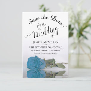 Save The Date Reflet bleu turquoise Rose romantique Mariage