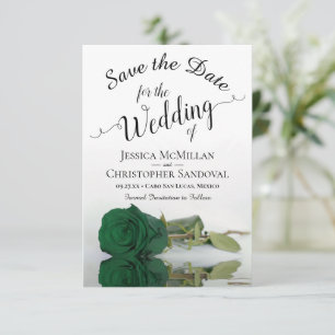 Save The Date Reflet Emerald Green Rose Mariage romantique