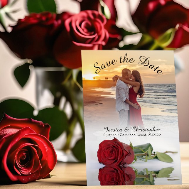 Save The Date Reflet Rose rouge Élégante photo de mariage (Créateur téléchargé)