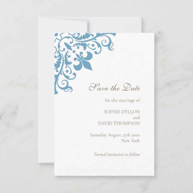 Save The Date Regency Blue Fleur de Lis Mariage Motif (Devant)