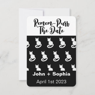 Save The Date Remem-Purr Drôle Moderne Chat Noir et Blanc Enregi