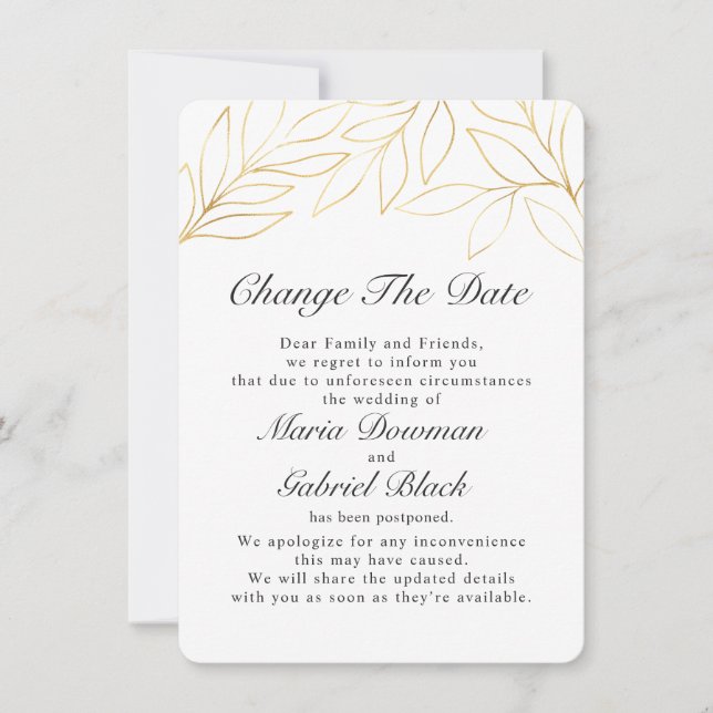 Save The Date Remplacement Mariage Gold Foliage Changer Enregist (Devant)