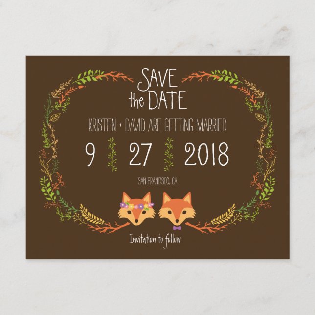Save The Date Renard de la forêt fantaisiste mariage Épargnez la (Devant)