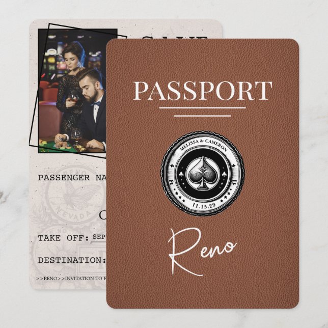 Save The Date Reno Passeport Brown Enregistrer La Date (Devant / Derrière)