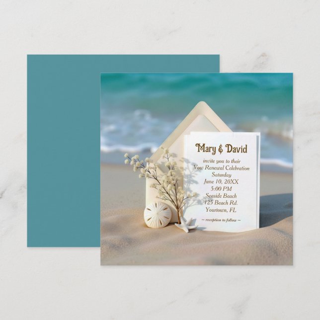 Save The Date Renouveau Vow mariage En Sable De Plage Avec Starf (Devant / Derrière)