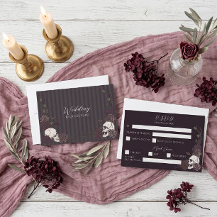 Save The Date Réponse de mariage florale gothique crâne marron f