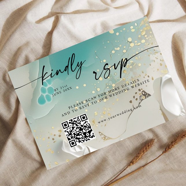 Save The Date Réponse QR Code | Ethereal Shoreline Teal Ocean (Créateur téléchargé)