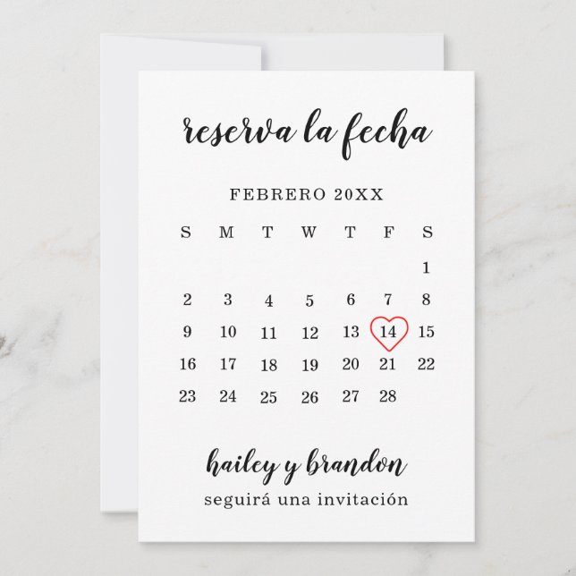 Save The Date Reserva la Fecha Calendrier simple Coeur rouge esp (Devant)
