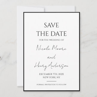 Save The Date Reserva la fecha Minimalista Blanco Y Negro Boda