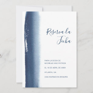 Save The Date Réserve La Fecha Marine Bleu Brushstroke Espagnol