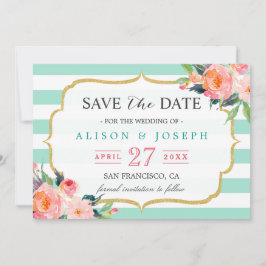 Save The Date Réservez la date | Classy Mint Green Stripes Flora