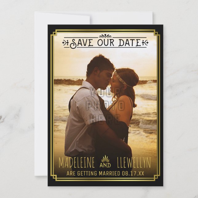 Save the Date Retro Black Gold Deko Wedding Foto (Vorderseite)