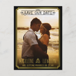 Save the Date Retro Black Gold Deko Wedding Foto Ankündigungspostkarte