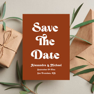 Save The Date Retro Boho Terracotta Burnt Orange Mariage