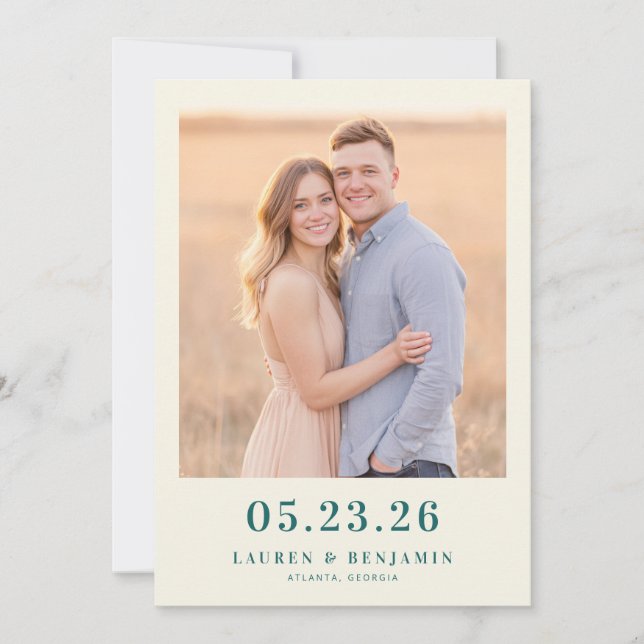 Save The Date Retro Botanica and Teal Wedding (Devant)