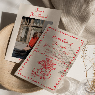 Save The Date Rétro Écrit main dessiné Quirky Photo Mariage mign