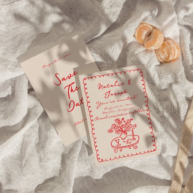 Save The Date Rétro Écrite À La Main Tirée Quirky Gras Mariage (Créateur téléchargé)