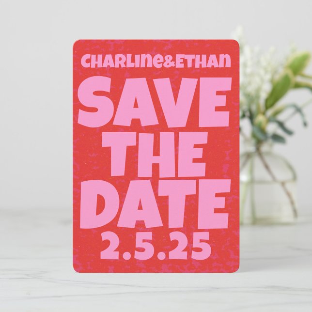 Save The Date Retro Funky Rose Red Enregistrer la date Code Qr (Créateur téléchargé)