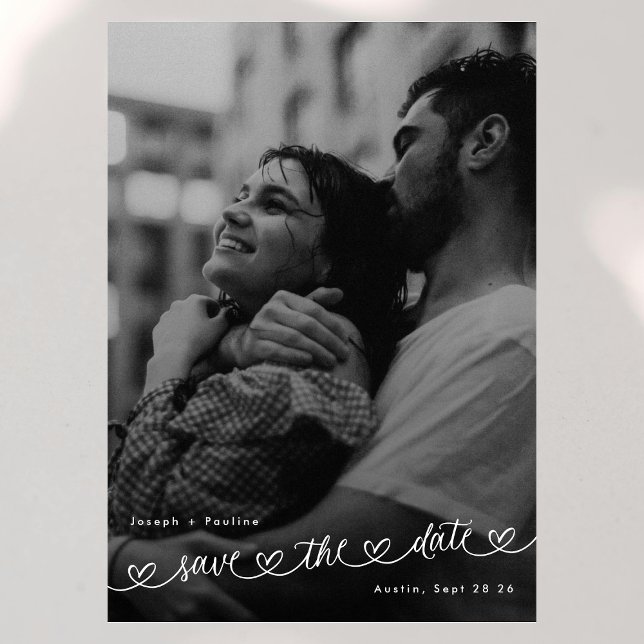 Save The Date Retro Hearts Black White Photo Modern Wedding (Créateur téléchargé)