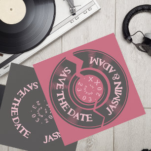 Save The Date Retro Magenta Pink Vinyl Record Mariage Super