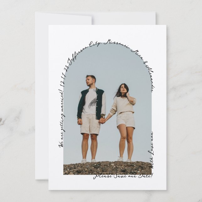 Save The Date Rétro manuscrit simple Doodle noir et blanc (Devant)