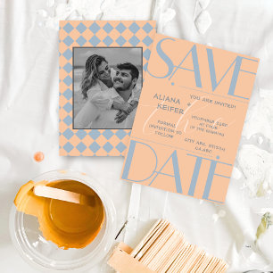 Save The Date Rétro minima À damiers Motif Mariage de pêche