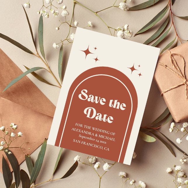 Save The Date Rétro minimal Arc Mariage en terre cuite (Créateur téléchargé)