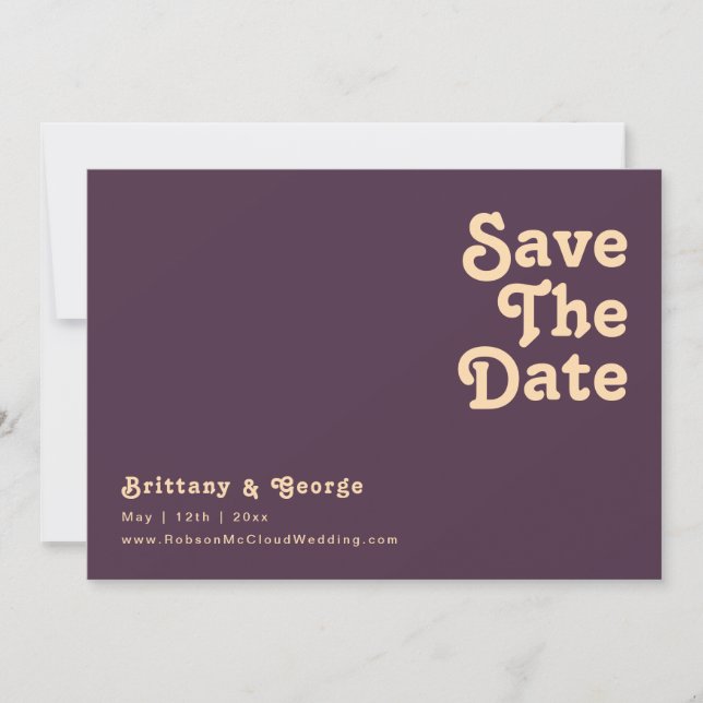 Save The Date Rétro moderne | Horizontal pourpre foncé (Devant)