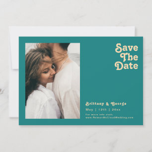 Save The Date Rétro moderne Photo Turquoise Horizontale Enregi