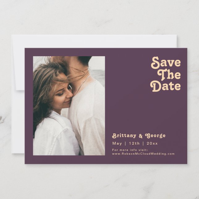 Save The Date Rétro moderne | Photos violettes foncées horizonta (Devant)