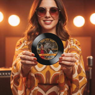 Save The Date Retro Music Vinyl Record Photo Mariage Round