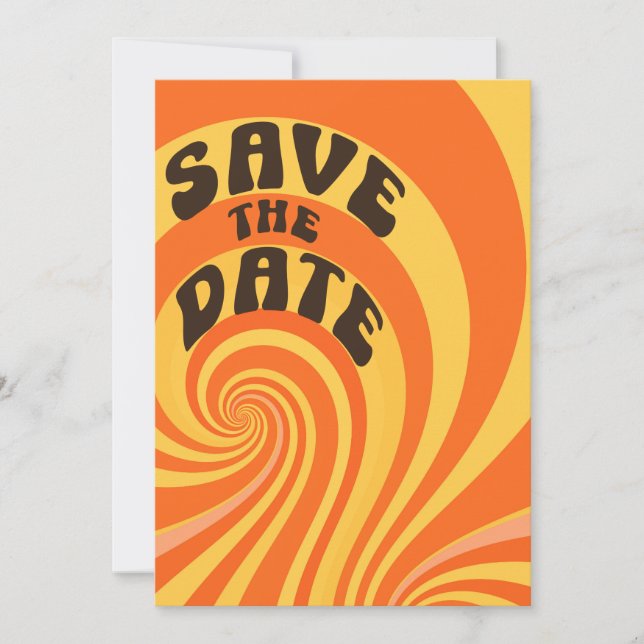 Save The Date Retro Orange Jaune  Photo Enregistrer La Date (Devant)