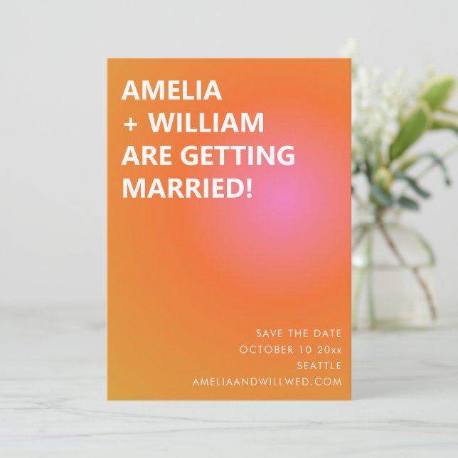 Save The Date Retro Orange Pink Bold Gradient Modern Wedding  (Debout devant)