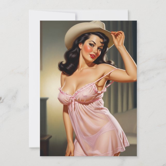 Save The Date Retro Pin-up Girl with Cowboy hat (Devant)
