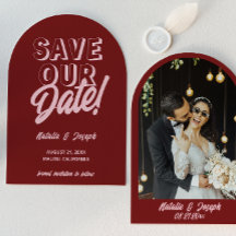 Retro Pink Burgundy Arched Unique Photo Wedding