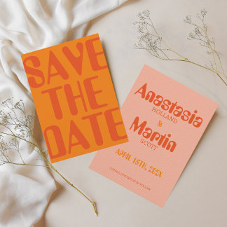 Save The Date Rétro Super les années 70 Orange Bold Mariage